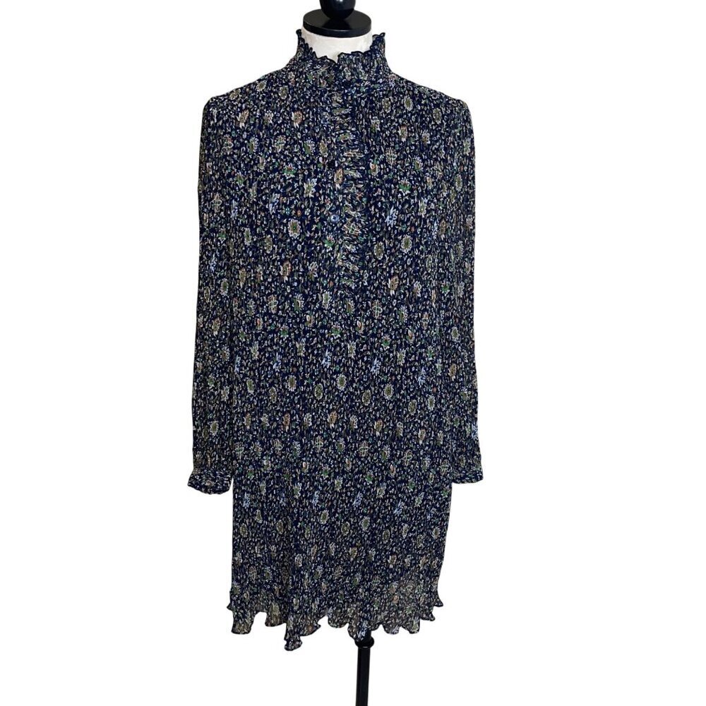 Tory Burch Womens Dress Size 4 Blue Deneuve Floral Soleil Tie Waist Mini Smoked